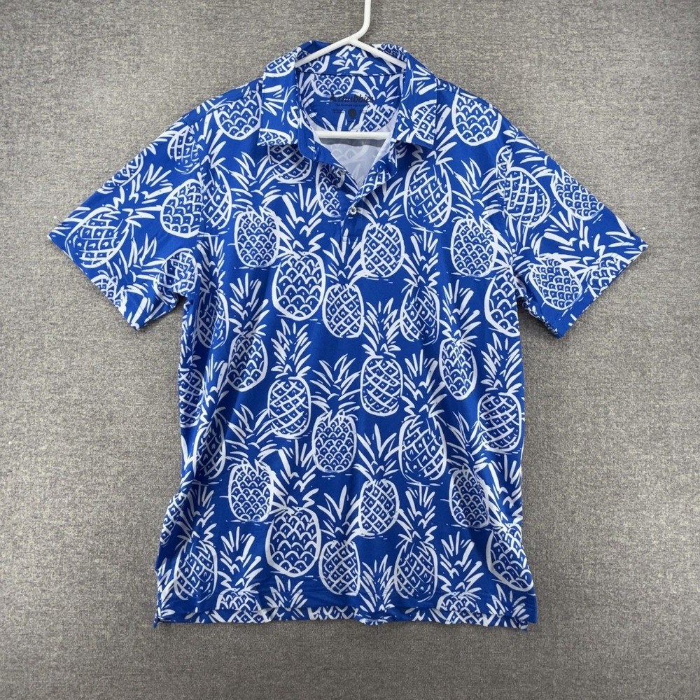 Chubbies Golf Polo Shirt Men Size Large Blue Pineapple Short Sleeve Performance